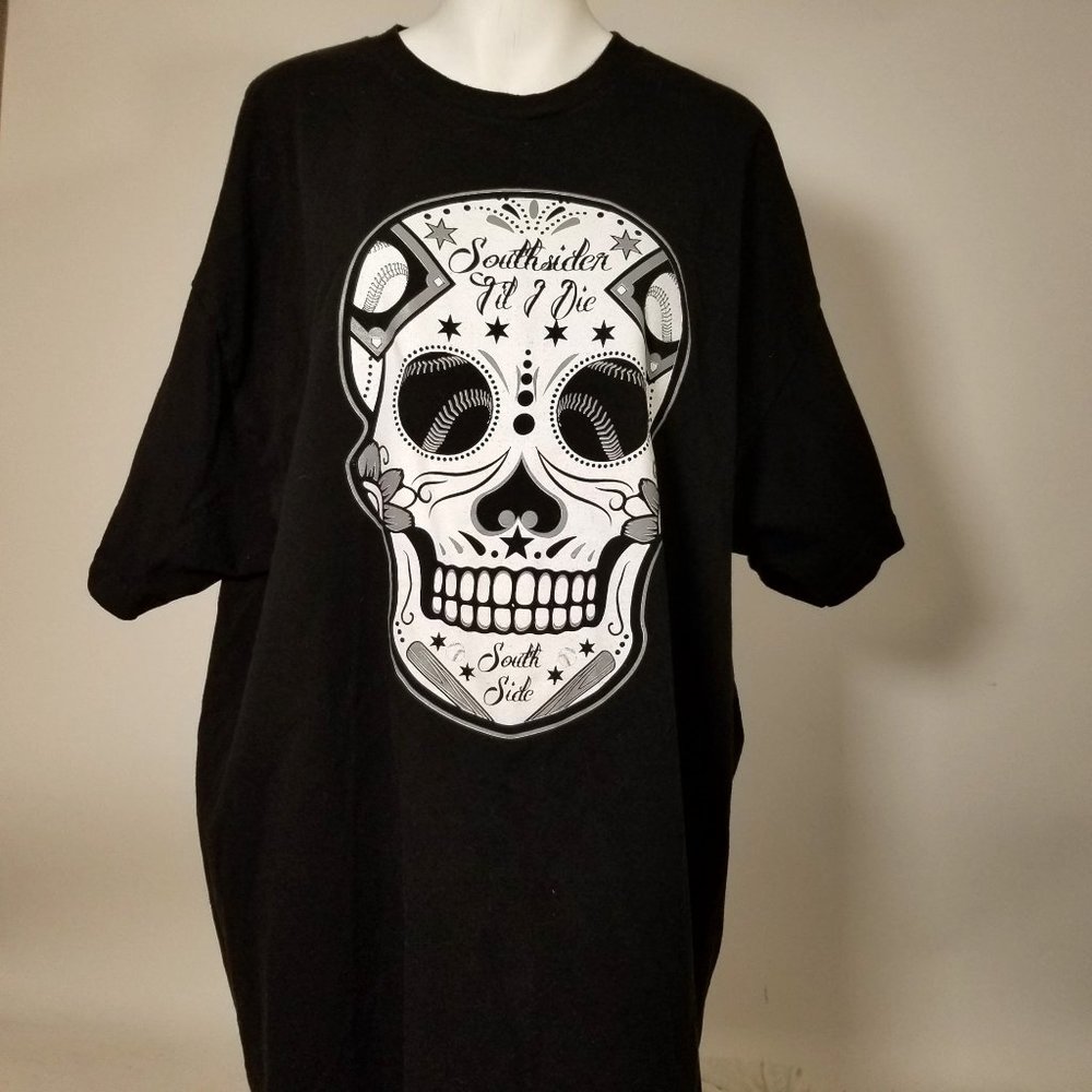 Chicago South Side White Sox T Shirt 2XL Black Sugar Skull Muertos Day of Dead - Picture 2 of 10